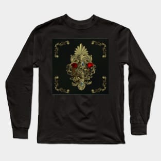 Awesome golden skull with roses Long Sleeve T-Shirt
